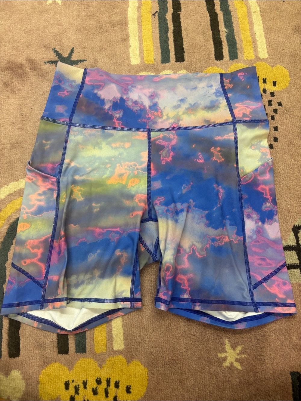 Fabletics Multicolor Blue-Pink Cloud Print Athletic Shorts